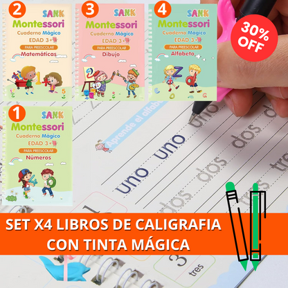 SET X4 LIBROS DE CALIGRAFIA ✍️ CON TINTA MÁGICA REUTILIZABLES ♻️