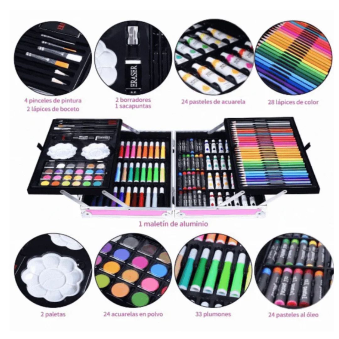 MEGA SET ARTISTICO (estuche metálico) 🖌️ contiene 145 Piezas 🖌️ para la creatividad de niños y niñas 👦👧