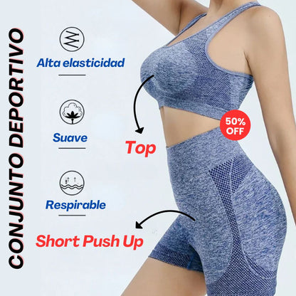 Conjunto Deportivo Levanta cola y control abdomen / Leggings Short Push Up + Top