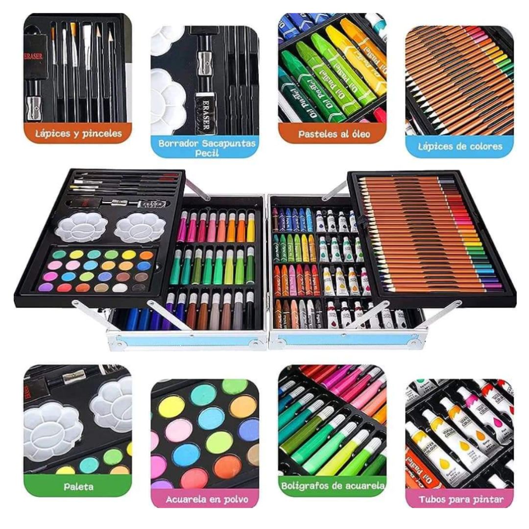 MEGA SET ARTISTICO (estuche metálico) 🖌️ contiene 145 Piezas 🖌️ para la creatividad de niños y niñas 👦👧